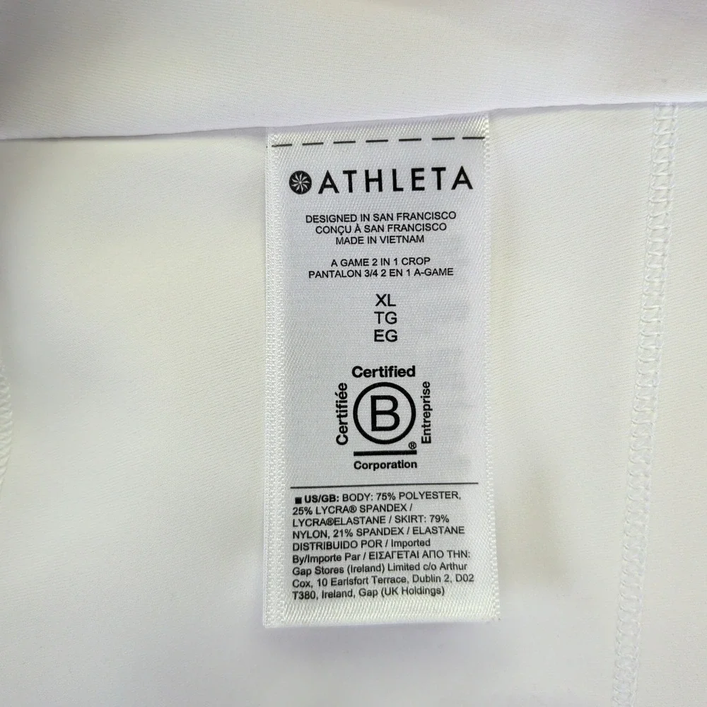 Athleta A Game 2 In 1 Crop Skirt‎ Leggings White Skapri XL 566735-01